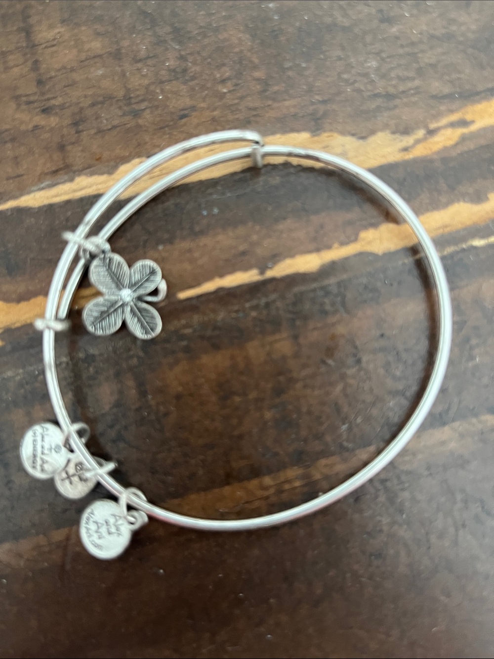 Silver-Tone Four-Leaf Clover Charm Bangle Bracelet